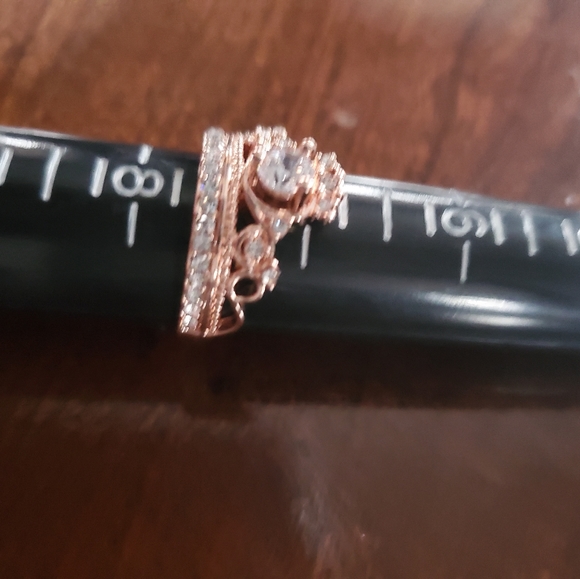 Rosegold CZ Encrusted Rhinestone Crown Ring Sz 7.5 - Picture 3 of 4